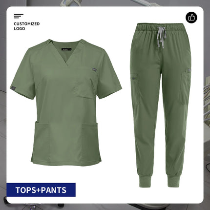 V-neck Nurse Scrubs Workwear Short Sleeve Surgical Nursing Uniforms Women Dental Clinic Scrub Medical Uniforms Customizable Logo-KarWorkwear