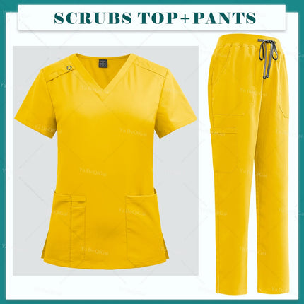 Medical Nurse Uniforms Summer Fashion Women Surgical Uniforms High-end Fabric Scrubs Clothes Nursing Workwear Elastic Tops Pants-KarWorkwear