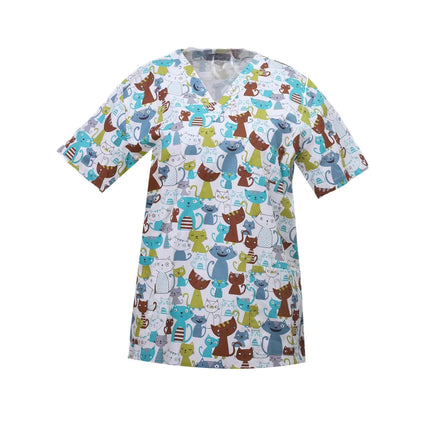 Pet Clinic Vet Work Uniforms Women Nurse Accessories Animal Printed Hospital Doctor Nursing T-Shirt Medical Scrubs Clothes Tops-KarWorkwear