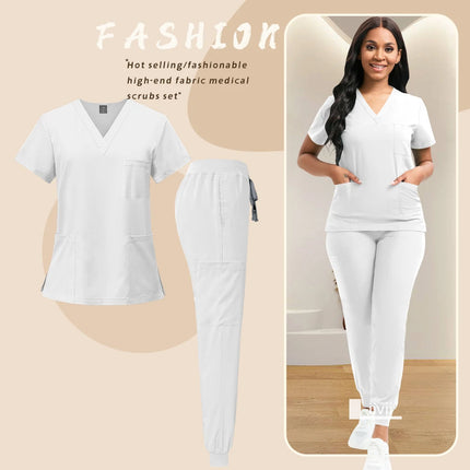 Medical Nurse Uniform 2Piece Workwear Medical Scrubs Set Hospital Uniform Surgery Dentist Overalls Spa Clinical Beauty Work Wear-KarWorkwear