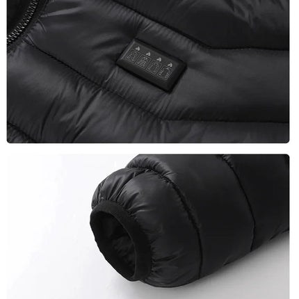 Male Intelligent Heating Workwear Jacket 2025 New USB Multi Control Fast Heating Coat Black Hooded Cotton Jacket Plus Size S-6XL