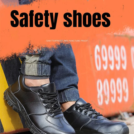 CHNMR New Water Proof Safety Shoes Men for Work Breathable Anti Smashing Sneaker For Men Blacke Leather Steel Toe Cap Sneakers-KarWorkwear
