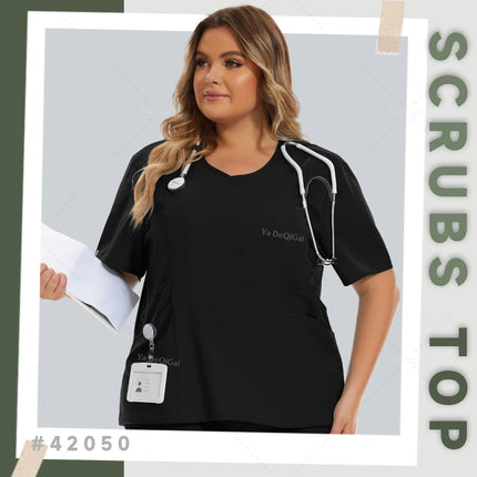 Medical Nurse Uniforms Nursing Scrubs Tops For Women Short Sleeve XXL Beauty Work Blouse Pockets Surgical Uniform Clinical Shirt-KarWorkwear