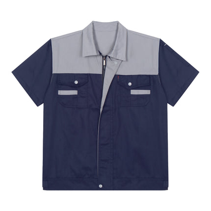 Men Women Short Sleeve Work Coat Workshop Shirts Motor Mechanic Uniform with Two-pocket T-shirts Man Workshop Overalls Top-KarWorkwear