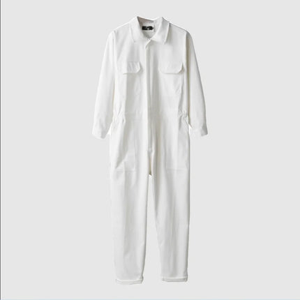 Spring Men Jumpsuits Long Sleeve Multi-pocket Beam Feet Overalls Streetwear Clothing Cargo Pants Hip Hop White Coverall Trousers