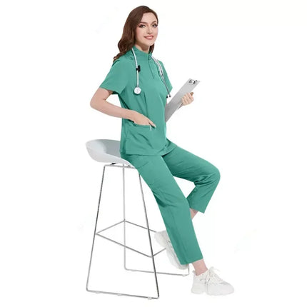 Hospital Doctor Nursing Uniform Women Wholesale Casual Short Sleeved V-neck Jogger Suits Nurse Pharmacy Working Medical Uniforms-KarWorkwear