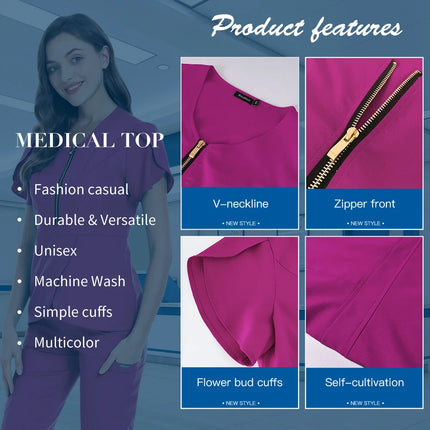 Health Nursing Tops Unisex Scrub Uniform Medical Surgical Blouse Women Scrub Tops Veterinary Work Clothes Hospital Costume Women-KarWorkwear