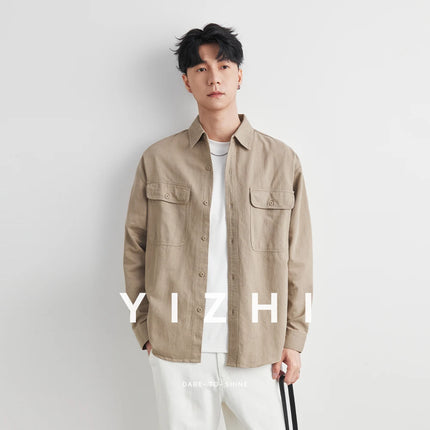 Workwear Shirts for Men 2025 Spring and Autumn New 100% Cotton Long-Sleeve Blouse Vintage Pockets Basic Men's Clothing Jacket