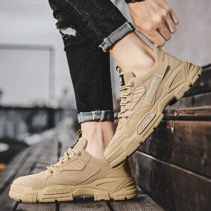 Men's Work Boots with PU Leather Are Versatile Trendy High-quality Comfortable and Feature A Retro Style with Round Toe