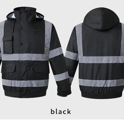 High Visibility Reflective  Jacket Men Waterproof Thickened Safety Coat for Outdoor Work Hi Vis Workwear Bomber Jacket