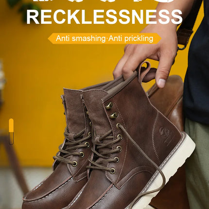High quality leather boots Men Work Boots Waterproof Safety Shoes Men Autumn winter boots Steel toe shoes Puncture-Proof Boots