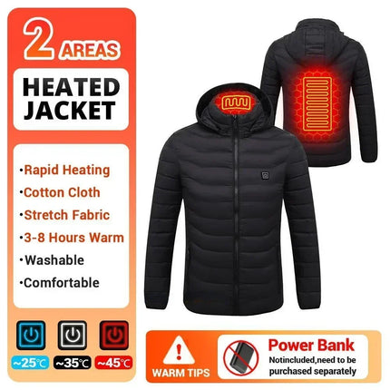 Male Intelligent Heating Workwear Jacket 2025 New USB Multi Control Fast Heating Coat Black Hooded Cotton Jacket Plus Size S-6XL