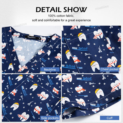 Short Sleeved Custom SPA Uniform Unisex Aesthetic Uniforms Printed Cotton Jacket Tops Fashion Surgical Gown Veterinary Work Wear-KarWorkwear