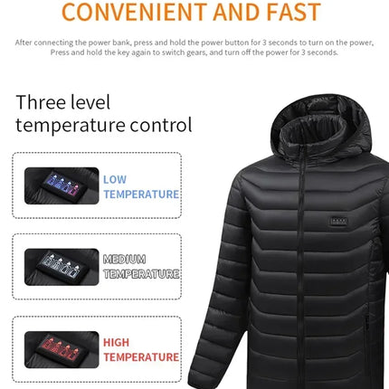 Male Intelligent Heating Workwear Jacket 2025 New USB Multi Control Fast Heating Coat Black Hooded Cotton Jacket Plus Size S-6XL