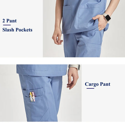 Ultra Light Scrub Set Medical Nurse Uniform for Women Men Hospital Doctor Workwear Poplin Fabric Veterinary Surgical Outfit 8020-KarWorkwear