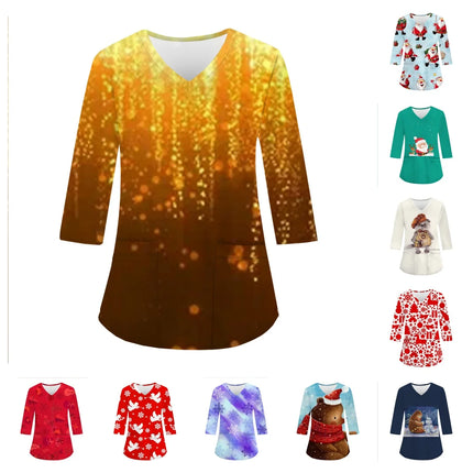 Women Medical Uniforms Christmas 3D Printing Long Sleeve Tops Fashion Hospital Working Scrubs Medical Supplies Nurse Nursing Clo-KarWorkwear