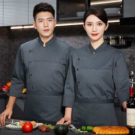 Men chef jacket with apron Long Sleeve Chef uniform Restaurant Cook Coat Chef T-shirt Work Uniform Hotel Clothes Logo women-KarWorkwear