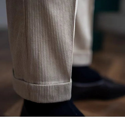 Italian Style Corduroy Naples Suit Pants Men High-waisted Adjustable Belt Straight Trousers Autumn  England Business Casual Pant