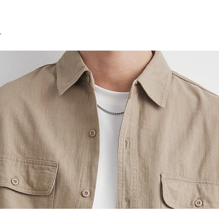 Workwear Shirts for Men 2025 Spring and Autumn New 100% Cotton Long-Sleeve Blouse Vintage Pockets Basic Men's Clothing Jacket