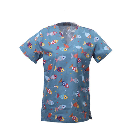 Pet Clinic Vet Work Uniforms Women Nurse Accessories Animal Printed Hospital Doctor Nursing T-Shirt Medical Scrubs Clothes Tops-KarWorkwear