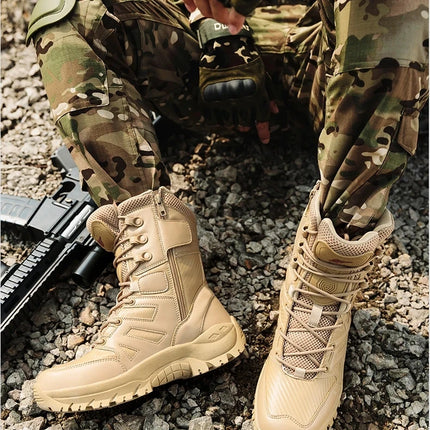 High Quality Men's Brand High-Top Leather Boots Breathable Desert Combat Men's Boots Outdoor Shoes Non-slip Hiking Ankle Boots