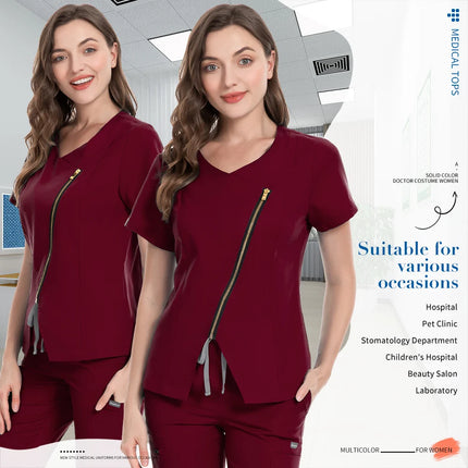 Dental Hospital Medical Scrubs Tops Women V-Neck Surgical Nurse Uniforms Blouse Pet Veterinary Scrubs Workwear Wholesale Prices-KarWorkwear