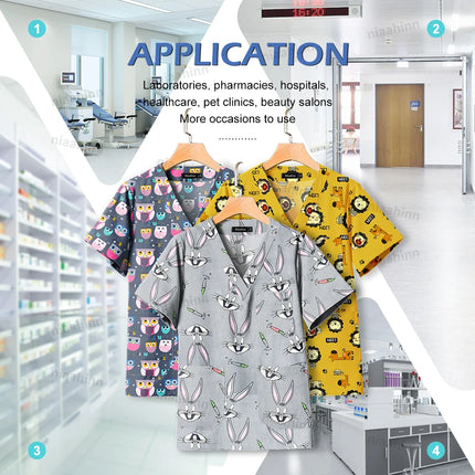 Short Sleeved Custom SPA Uniform Unisex Aesthetic Uniforms Printed Cotton Jacket Tops Fashion Surgical Gown Veterinary Work Wear-KarWorkwear