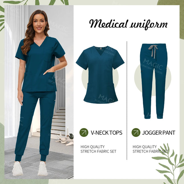 Multicolor Beauty Salon Uniforms Laboratory Workwear Scrubs Nurse Accessories Classic V-neck Jogger Suits Women Medical Uniforms-KarWorkwear
