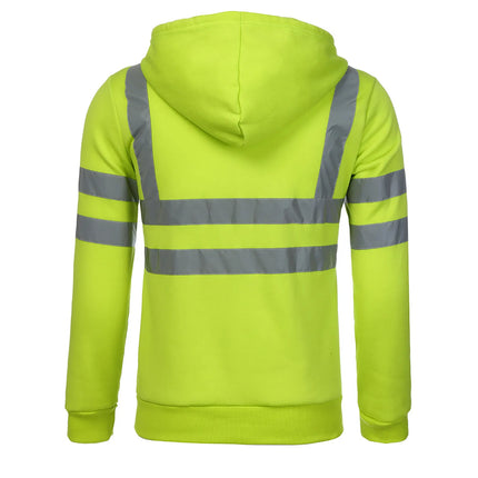 Man Sweatshirt Fashion High Visibility Mens Road Work Jacket Men'S Reflective Strip Hoodies Color Block Long Sleeve Work Coat