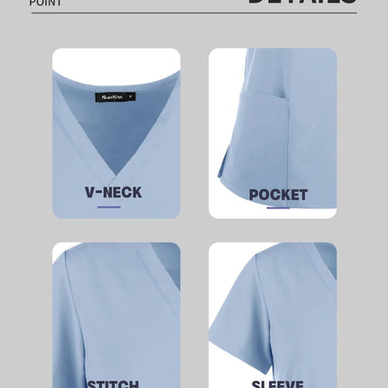 Solid Color Nursing Scrubs Women Uniforms Elasticity Pet Clinic Nurse V-neck Medical Hospital Doctor Working Clothing Wholesale-KarWorkwear
