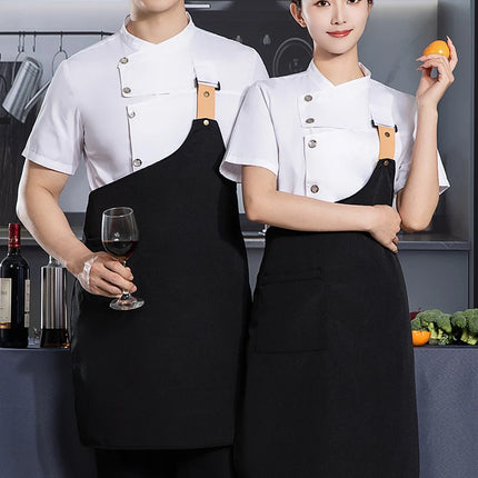 black chef uniform Chef Jacket Short Sleeve Cook Coat Chef T-shirt Baker Work Uniform Waiter Restaurant Hotel Clothes women Logo-KarWorkwear