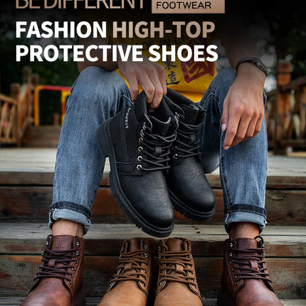 Leather Men Work Safety Shoes Anti-smashing Steel Toe Cap Working Boots Construction Indestructible Work Sneakers Men Shoes
