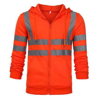 Man Sweatshirt Fashion High Visibility Mens Road Work Jacket Men'S Reflective Strip Hoodies Color Block Long Sleeve Work Coat