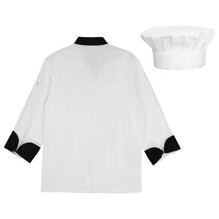 Unisex Mens Womens Chef Jacket Long Sleeve Contrast Color Coat Restaurant Kitchen Cooking Apparel Work Wear Uniform with Hat-KarWorkwear
