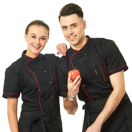 Chef Jacket Short  Sleeve  Cook Coat Barista Baker Work Uniform Waiter Restaurant Hotel Clothes-KarWorkwear