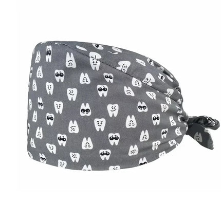 Cartoon Doctor Operating Room Pattern Printed Nursing Head Cap Lab Scrub Pet Hospital Surgical Hat Unisex Dentist Scrub Cap 2023