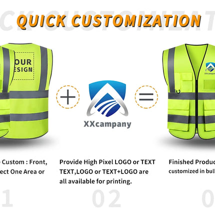 Custom Your Text Logo Reflective Safety Vest Construction Work Traffic Vest Railway Coal Miners Uniform Security ANSI Class 2-KarWorkwear