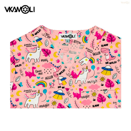 Cat print Pet hospital clinic Dentist lab medical nurse Surgical working Short sleeve Scrub tops +Jogger Pants Doctor uniforms-KarWorkwear