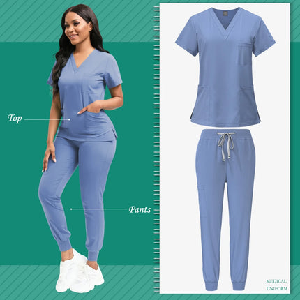 Cleaning Uniform for Women Nursing Scrub Top Pants Medical Suit Pediatric Nanny Work Wear Operating Room Surgical Gown Wholesale-KarWorkwear