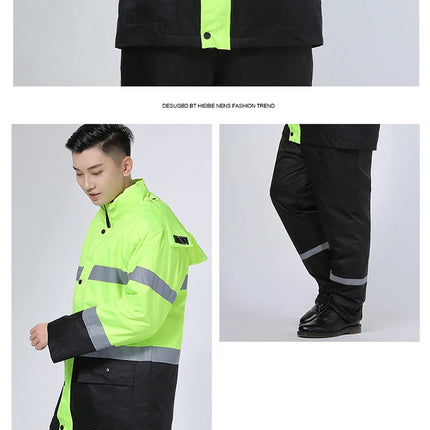 Winter Coveralls Men Waterproof Windproof Reflective Cotton Padded Hooded Coveralls Thicken Thermal Work Uniform Hi Vis Workwear