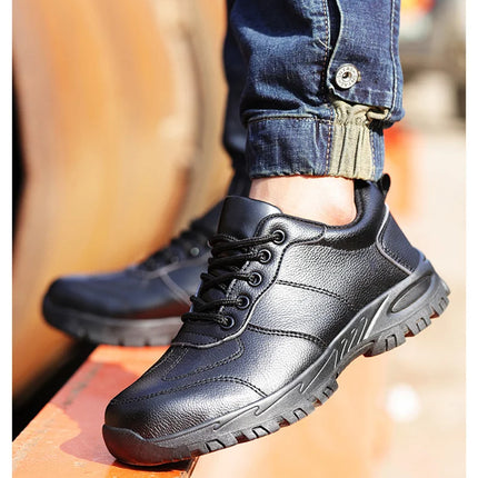CHNMR New Water Proof Safety Shoes Men for Work Breathable Anti Smashing Sneaker For Men Blacke Leather Steel Toe Cap Sneakers-KarWorkwear
