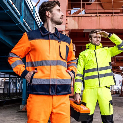 Hi Vis Work Clothing Working Suit For Man Mechanic Warm Winter Reflective Safety Work Coveralls Detachable Cotton Padded Linner