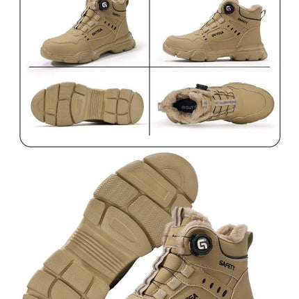 Fleece-lined Work Men's Safety Shoes Winter Steel Toe Rotation Button Thickened Warm Woman Anti-smashing Security Boots Protect