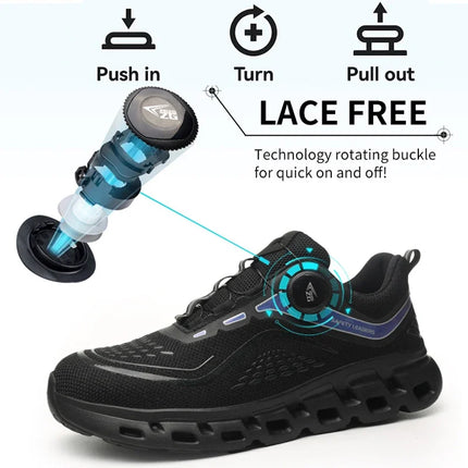 Fashion Rotating Button Men Work Safety Shoes Puncture-Proof Steel Toe Cap Sneakers Indestructible Protective Male Boots-KarWorkwear