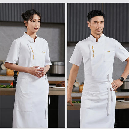 Cook Jacket Catering  Cooking White Shirt Restaurant Kitchen Chef T-shirt Baker Work Uniform Waiter Hotel Clothes Cafe Overalls-KarWorkwear