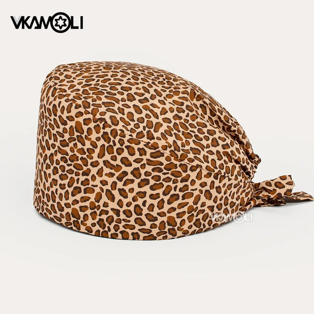 Sexy Leopard pattern Printed scrubs caps women Health Service Station Agency Work hat Beauty Hats laboratory nurses scrubs hat-KarWorkwear