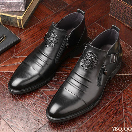 Winter Men's Elegant Boots Ankle non slip Leather Shoes British Zip Black Knight boots Pointed Punk Platform male Booties Botas