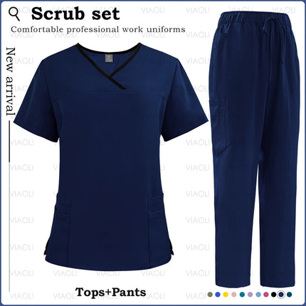 Surgical Uniforms Woman Nursing Sets Pocket Top Straight Pants Medical Nurse Uniform Scrubs Clinical Beauty Salon Hospital Suits-KarWorkwear