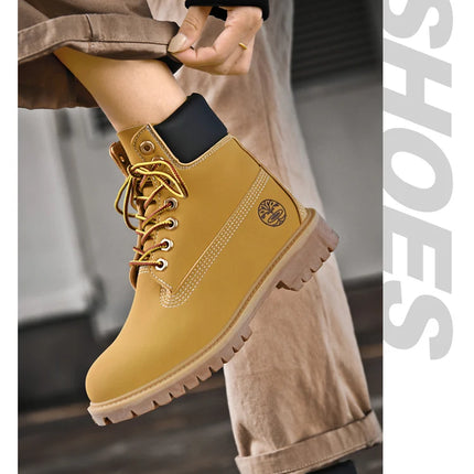 Classic Fashion Brown Work Boots Men Women High-quality Leather Ankle Boots Big Size 46 Men Lace-up Platform Boots Botas Hombre-KarWorkwear