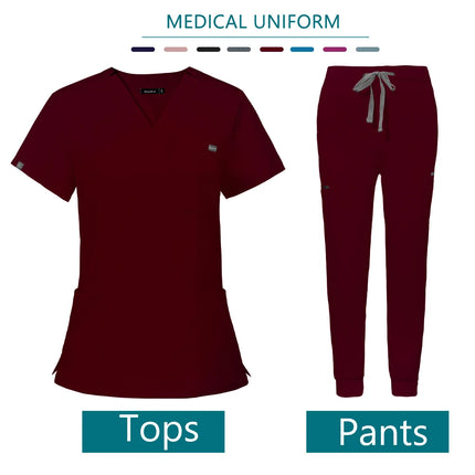 Hospital Doctor Nursing Set Unisex Wholesale Casual Jogger Suits Short Sleeved V-neck Tops Nurse Pants Pharmacy Medical Uniforms-KarWorkwear